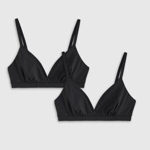 NEW QUINCE Pack Of 2 Second Skin Crossover Bralettes Black 16